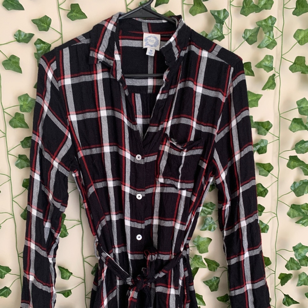 **LIKE NEW** Blue Rain Button Down Plaid Dress Size M